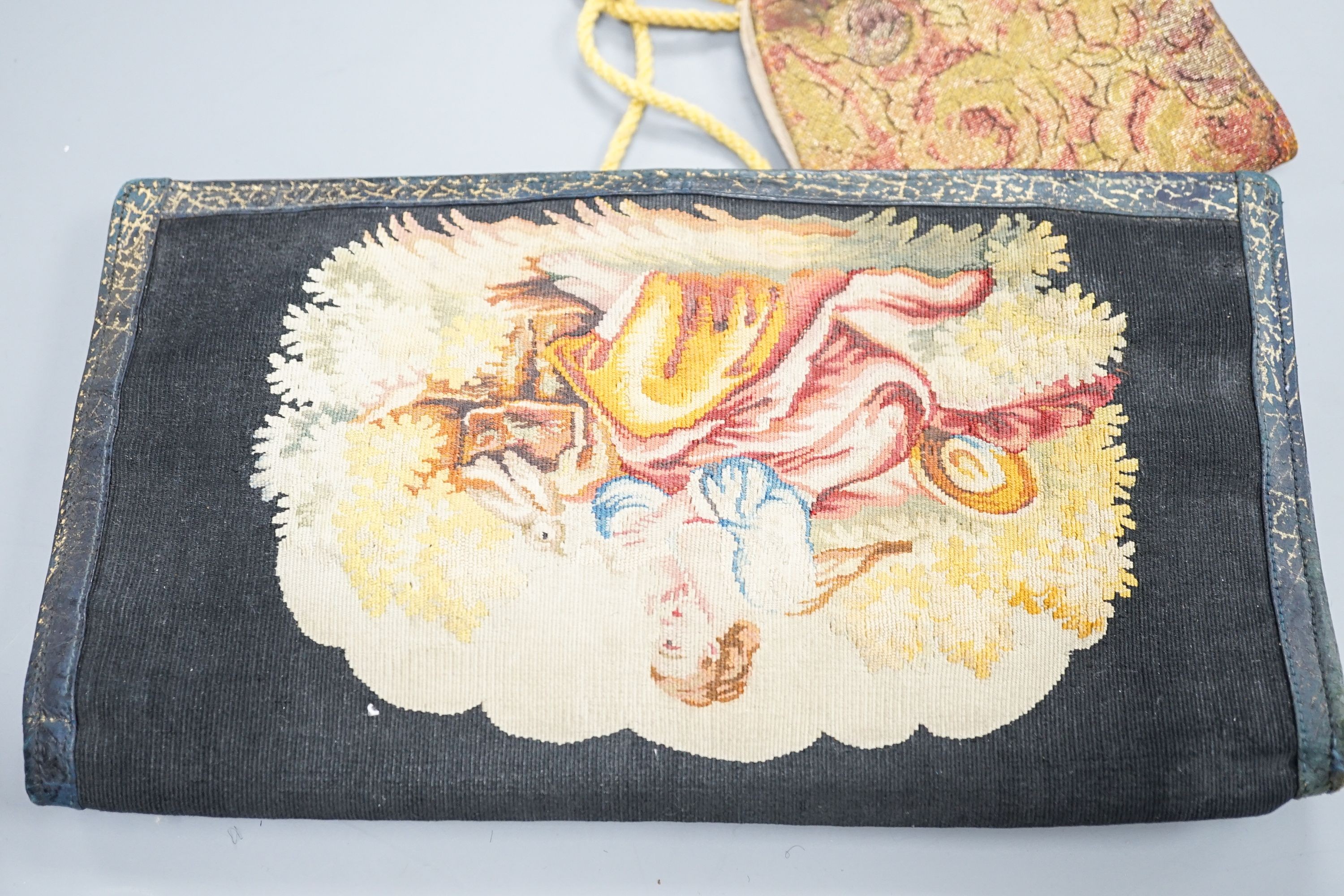 A fine tapestry clutch bag together with a collection of beaded petit point and lurex evening bags (7)